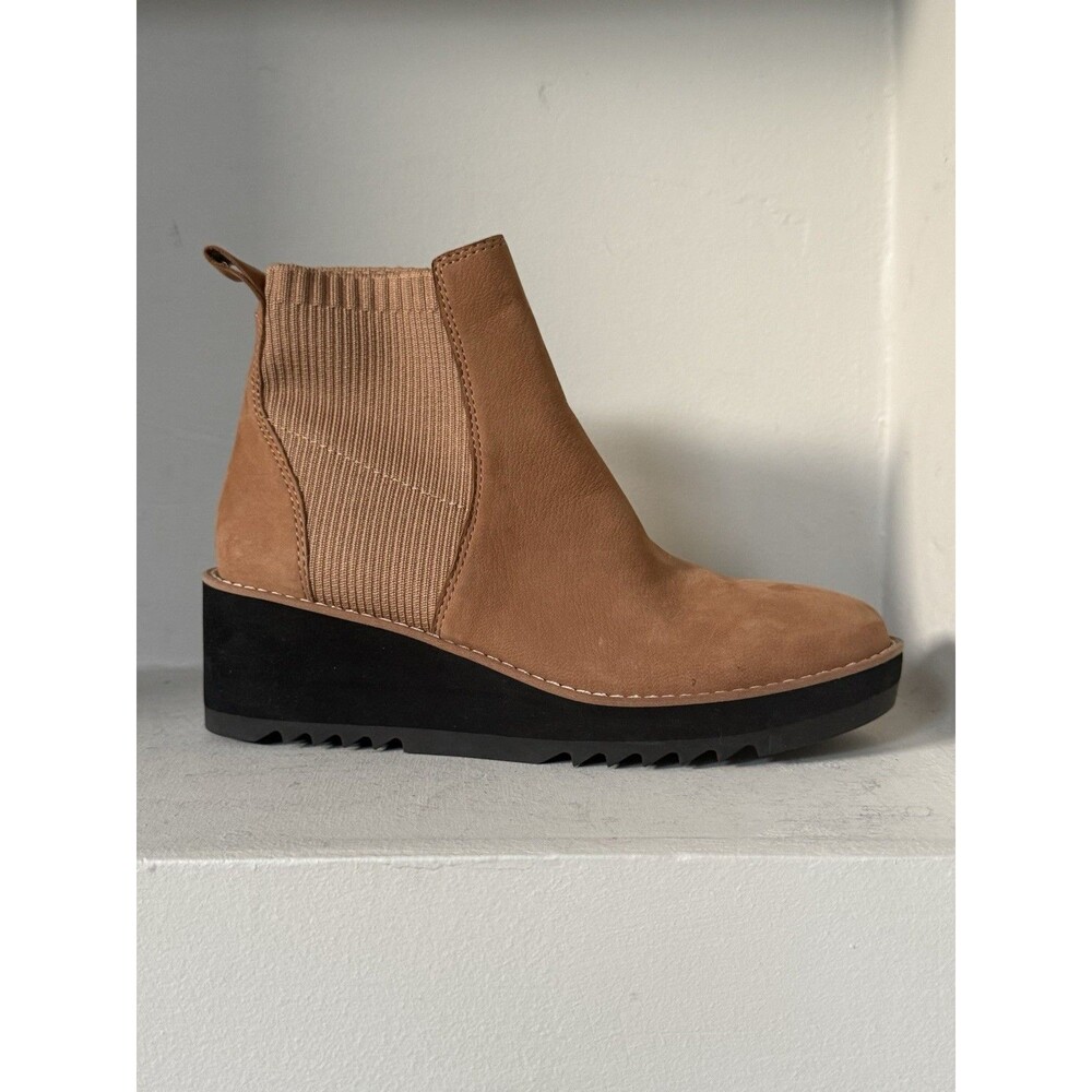 Eileen Fisher Black Nubuck Leather Wedge Chelsea Boots Lug Sole Size 5.5 NEW